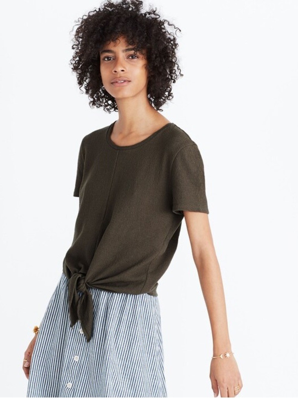 Madewell Texture & Thread Tie Front Tee Olive Green Size Medium G2513